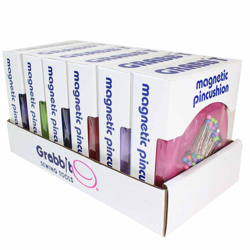 Porte-épingles magnétique Grabbit avec 50 épingles couleurs assorties   - 6 unités
